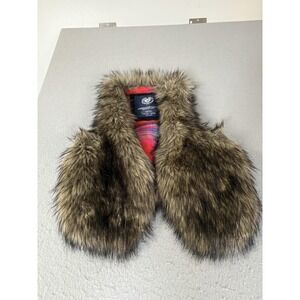American Eagle Outfitters Faux Fur Vest Womens‎ Small Brown Plaid Lined Shaggy